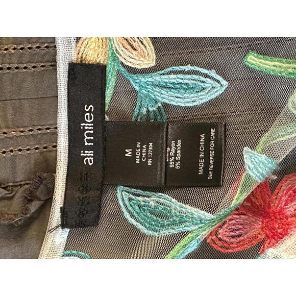 ali miles whimsical multicolored embroidered floral sheer mesh tunic Size M - Picture 6 of 6